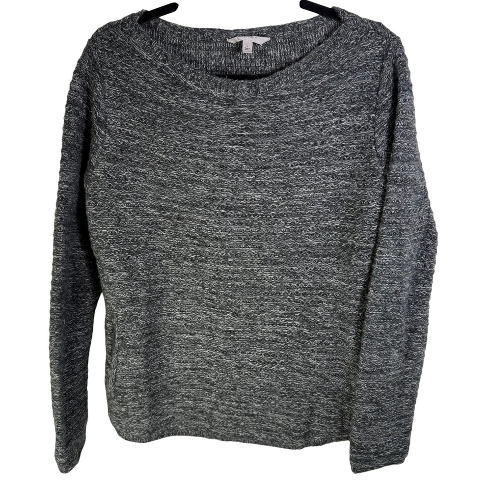 Athleta Womens L Gray Extra Fine Merino Wool Marled Boat Neck Sweater 242916